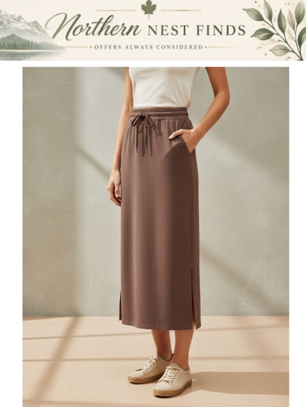 Modal Maxi Pencil Skirt with Side Slits Drawstring High Rise